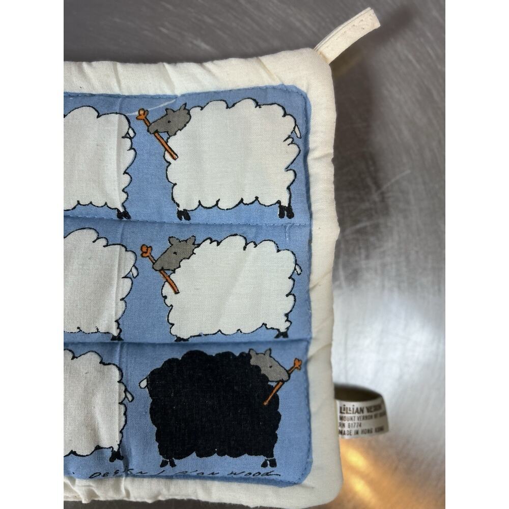 Vintage 1983 Lilian Vernon Alan Wood Sheep Pot Holder Blue White Black Sheep - Picture 6 of 6